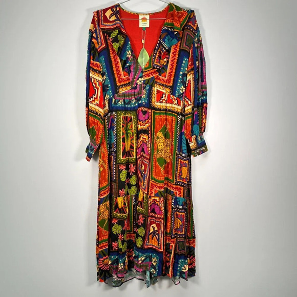 Farm Rio Patchwork Tapestry Ankle Dress Large - Picture 2 of 6